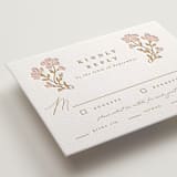 "Mirror Floral" - Letterpress RSVP Cards in Faux Gold by Everett Paper Goods - Detail