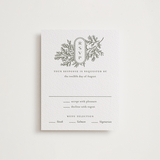 "Among the Evergreens" - Letterpress RSVP Cards in Moss by Oscar and Emma - Karly Depew - Front