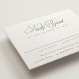 "Chic Script" - Letterpress RSVP Cards in Cucumber by Kelly Schmidt - Detail