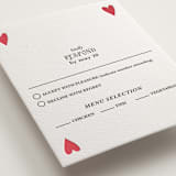 "Red Hearts" - Letterpress RSVP Cards in Scarlet by Helena Vitto - Detail