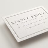 "Formal Serif" - Letterpress RSVP Online Enclosure Cards in Dove Grey by Nicole Walsh - Detail