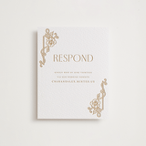 "Nouveau Peony" - Letterpress RSVP Online Enclosure Cards in Faux Gold by Selima Akhter - Front
