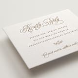 "Vineyard Script" - Letterpress RSVP Online Enclosure Cards in Matte Gold by Hooray Creative - Detail