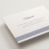 "Tiled" - Letterpress RSVP Online Enclosure Cards in Lapis by Angela Garrick - Detail
