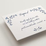 "Talavera" - Letterpress RSVP Online Enclosure Cards in Lapis by Tamara Hilje - Detail