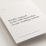 "Westin" - Letterpress RSVP Online Enclosure Cards in Soft Black by Hudson meet Rose - Detail