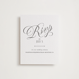 "Mirin" - Letterpress RSVP Online Enclosure Cards in Soft Black by Kate Ahn - Front