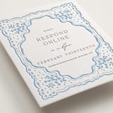 "Margot" - Letterpress RSVP Online Enclosure Cards in Sky Blue by Erin L. Wilson - Detail