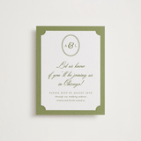 "Darcy" - Letterpress RSVP Online Enclosure Cards in Pistachio by Robert and Stella - Front