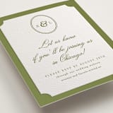 "Darcy" - Letterpress RSVP Online Enclosure Cards in Pistachio by Robert and Stella - Detail