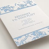 "Classic Toile" - Letterpress RSVP Online Enclosure Cards in Sky Blue by Jenna Holcomb - Detail