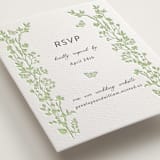 "Flower Garden" - Letterpress RSVP Online Enclosure Cards in Tea Green by Susan Moyal - Detail