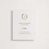 "Botanical Crest" - Letterpress RSVP Online Enclosure Cards in Pistachio by Lucrecia Caporale - Front