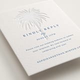 "Palm Tree" - Letterpress RSVP Online Enclosure Cards in Sapphire by Kaydi Bishop - Detail