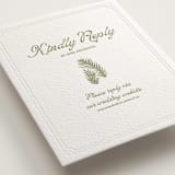 "Palm Shade" - Letterpress RSVP Online Enclosure Cards in Olive | Blind Deboss by Julia Liverton - Detail