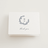 "Wreathed Monogram" - Letterpress Wedding Thank You Cards in Stone by Katherine Moynagh - Front