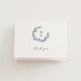 "Wreathed Monogram" - Letterpress Wedding Thank You Cards in Stone by Katherine Moynagh - Front