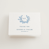 "Flowers monogram" - Letterpress Wedding Thank You Cards in Sky Blue by Cass Loh - Front