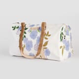"Botanical Cascade - Peri" - Fillmore Duffle in Periwinkle by Erin German - Side Pocket