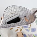 "Botanical Cascade - Peri" - Fillmore Duffle in Periwinkle by Erin German - Interior Front