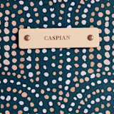 "Modern Showers" - Snap Tote in Navy by Jenna Holcomb - Tag Detail
