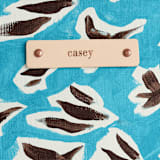 "Birds in Flight" - Snap Tote in Turquoise by Michelle Fifis - Tag Detail