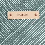 "Line Wrap" - Snap Tote in Emerald by Michelle Taylor - Tag Detail