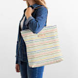 "Painted Stripes" - Snap Tote in Rainbow by Lauren Richel Kelly - On Model