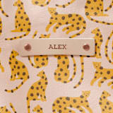 "Cat Lounge" - Snap Tote in Blush by Betsy Siber - Tag Detail