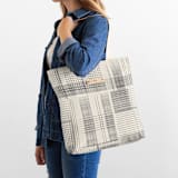"Sketchy Plaid" - Snap Tote in Pencil by Katie Wahn - On Model