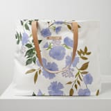 "Botanical Cascade - Peri" - Carry-All Slouch Tote in Periwinkle by Erin German - Carry-All Slouch Tote