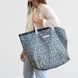 "Basic - Azure" - Carry-All Slouch Tote in Azure by Bethania Lima - On Model