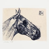 "Colored Black Horse of the Apocalypse Original Pastel" - Original Drawings in multicolor by Dana Williamowsky
