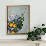 "Lemons on a Plate" - Original Painting in blue by Wendy Keller