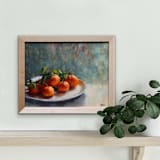 "Oranges on a Plate" - Original Painting in blue by Wendy Keller