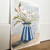 "Striped Vase 02 Original Gouache Painting" - Original Painting in blue by Lucrecia Caporale