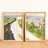 "InisMor Island - set of 2 original gouache paintings" - Original Painting in green by Lucrecia Caporale