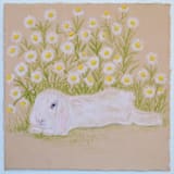 "Bunny Garden No. 3" - Original Painting in green by Janie Allen