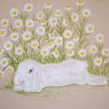"Bunny Garden No. 3" - Original Painting in green by Janie Allen