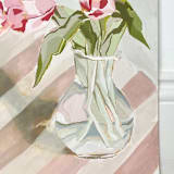 "Fresh Tulips in a Vase Original Gouache painting" - Original Painting in pink by Lucrecia Caporale