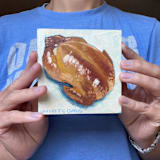 "Mini Rotisserie Chicken Oil Painting" - Original Painting in multicolorassorted-colors by Holly Whitcomb