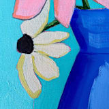 "Flowers in a Blue Pitcher" - Original Painting in multicolor by Nicole Simms