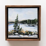 "Snowy Lake - Framed" - Original Painting in natural by Weronika Zubek