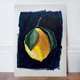 "Lemon in the dark original acrylic painting on paper" - Original Painting in yellow by Lucrecia Caporale
