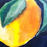 "Lemon in the dark original acrylic painting on paper" - Original Painting in yellow by Lucrecia Caporale