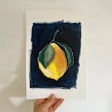 "Lemon in the dark original acrylic painting on paper" - Original Painting in yellow by Lucrecia Caporale