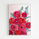 "Red flowers bouquet original painting" - Original Painting in multicolorassorted-colors by Alexandra Dzh