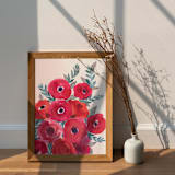 "Red flowers bouquet original painting" - Original Painting in multicolorassorted-colors by Alexandra Dzh