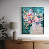 "“Abundance of Blooms” – 24x30 Framed Original Painting" - Original Painting in green by Sarah Mankin