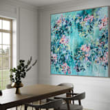 "“Planted by the Waters” - 48x48 Original Abstract Floral Painting" - Original Painting in blue by Sarah Mankin